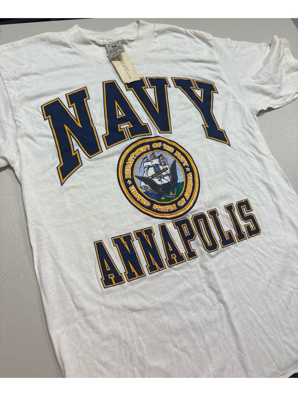 Vintage 90s Galt Sand Navy Annapolis USN Crest T-Shirt Deadstock NWT Sz Large